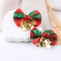 Pair of Christmas red and green plaid bow hair clips with golden bells and berry accents - Red Green Plaid Style 4 (5*3.5CM)