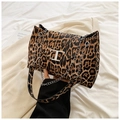 Leopard print crossbody bag with silver T-shaped metal buckle and chain strap - Khaki