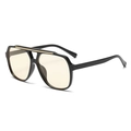 Classic black pilot sunglasses with transparent yellow lenses and golden double bridge - Black Frame Champagne
