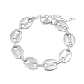 Silver pig nose coffee bean link bracelet in polished stainless steel with lobster clasp - Steel Color 13mm Bracelet