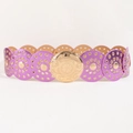 Retro vibrant pink purple metal disc belt with golden Moroccan style floral buckle - Bright Gold Purple