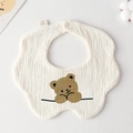 Soft cream 100% cotton gauze baby bib with cute brown bear print and scalloped edges - Gauze Flower Scarf - Lying Bear