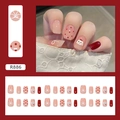 Uñas postizas cortas cuadradas con dibujos de perros, lunares y lazos rojos chic - Perro De Lunares (Con Pegamento)