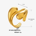 Anillo abierto de gota en acero inoxidable chapado en oro 18K, diámetro 1,7 cm - Dorado