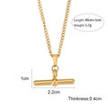 Golden T-bar pendant necklace in minimalist style with 45cm adjustable chain - Round Circle Stick Cuban Chain Pendant Necklace