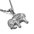 Pendentif éléphant vintage hip-hop en acier inoxydable argenté avec chaîne torsadée - Pendentif Uniquement / Argent (KP80895-Z)