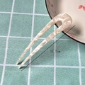 Macro detail of a 11.7cm pearlescent marble acetate U-shaped hair pin fork for bun styling - 14# (Thin) White Pearlescent U-Shaped Acetate Hair Fork