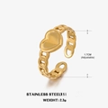 Anillo de corazón bañado en oro 18K con banda de cadena cubana ajustable de acero - Dorado