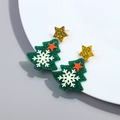 Pendientes de árbol de Navidad en acrílico verde con estrella dorada para fiestas navideñas - Estilo 1 - Árbol Copos Verde Oro