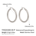 Technical size chart for 40mm silver stainless steel hoop earrings with waterproof specs - 4.0cm Silver Style (YYE025300-40-P)