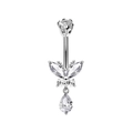 Silver butterfly belly button ring with round and teardrop zircons in a shiny metal setting - Style 10/Silver Clear Butterfly Pendant