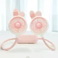 Pink bunny-eared portable neck fan with dual heads and adjustable flexible tubes - Rabbit Ear Cartoon Style (FQ1531C) / White