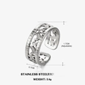 Detailansicht verstellbarer Edelstahlring mit hohlem Sternen- und Monddesign - Einstellbar Offen / Silber