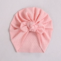 Pink infant turban hat with a large bow detail made of soft textured knit fabric - Peach Pink (#15)
