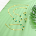 Parure bijoux vintage œil de chat émeraude avec collier chaîne serpent dorée et boucles - Ensemble de Bijoux (Collier+Bracelet+Boucles d'Oreilles)