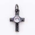 Mini gun black copper cross pendant with center white cubic zirconia stone charm - L75 Cross / Black