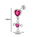 Silver cross earring with magenta heart crystals measuring 1.84cm by 0.83cm - Magenta Heart Cross Style (916-10#)