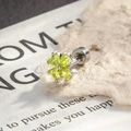 Silver clover stud earring with heart-shaped green zircon stones and metallic disk backing - Heart Clover Flower (A704-3#)