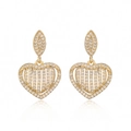 Gold plated heart drop earrings with shimmering cubic zirconia in a hollow design - Gold (44728)