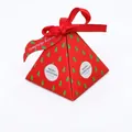 Red pyramid Christmas gift box with green tree pattern and festive red ribbon - Single Piece / S932 Red Christmas Tree (No Tag)