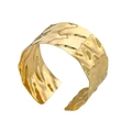 Golden wide open cuff bracelet with hammered texture and organic vintage floral design - Gold Textured Cuff B19