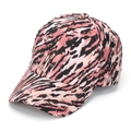 Detailed side view of a pink baseball cap with black animal tiger stripes and curved brim - One Size / Pink Tiger Print (A)