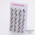 Set di 12 paia di orecchini a cerchio in acciaio argento da 15 mm su scheda - Colore Acciaio (Diametro del filo 3mm OD 15*15)