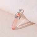 Natural pink crystal hexagonal bullet pendant with minimalist silver metallic clasp detail - Watermelon Red Crystal