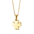 Collar con colgante de trébol de acero inoxidable dorado pulido para mujer con cadena O - Dorado (KN89824-K)