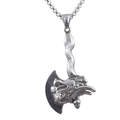 Vintage stainless steel Viking axe necklace featuring a detailed dragon carved pendant - Steel Color Axe Pendant Without Chain (C0606-2)