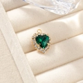 Exquisite gold-plated heart pendant with emerald green gemstone and halo diamonds - Emerald Green Pendant