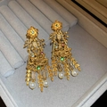 Vintage style gold-plated parrot earrings with colorful gemstones and pearls in a velvet box - Silver Pin-Gold-Colorful Bird and Flower Earrings