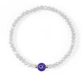 Bracelet multicouche Evil Eye avec perles blanches facettées et accents métalliques dorés fins - Blanc