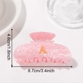 Pinza para el pelo de acrílico rosa con letra A dorada y efecto mármol - Pinza de Pelo Rosa Mármol Letra A