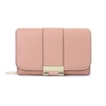 Short fold pink leather wallet for women with gold buckle and side zipper detail - Pink