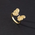 Macro shot of gold butterfly open ring featuring fine white zircon inlays on black background - Style A-Gold Full Zircon Single Butterfly