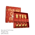 Golden Christmas spoon set with gingerbread man and snowman in a red holiday gift box - Gingerbread + Star + Snowman + Sock / Red Gift Box 4-Piece Set / Gold