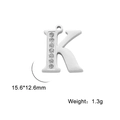 Polished stainless steel letter K pendant with sparkling zircon stones and measurements - Letter K