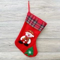 Red Christmas stocking featuring a plush snowman figure and tartan pattern cuff decoration - Red Large Stocking (Snowman)
