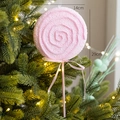 Pink swirl lollipop Christmas tree ornament with foam texture and ribbon bow decoration - Macaron Pink Large Lollipop [Style D]