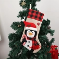 Christmas stocking with 3D cartoon penguin and red buffalo plaid cuff on a tree - Penguin Buffalo Plaid