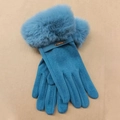 Women's winter Morandi blue thermal gloves with faux fur cuffs and fashion metal trim - Peacock Blue [Dralon]