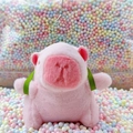 Plush pink capybara keychain with green straps and silver bead chain on colorful beads - Turtle Backpack Pink + Bead Chain
