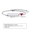 Silver stainless steel ID bracelet with red enamel heart charm and adjustable chain - 16+5cm / Silver
