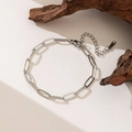 Polished silver paperclip chain bracelet with lobster clasp and adjustable link - E263 Cross Link Silver Bracelet