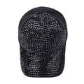Detail of black baseball cap front panel featuring shiny rhinestones on black fabric - One Size / Black - Rhinestone Baseball Cap