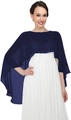 Detail of navy blue chiffon shawl draped over a white lace dress for formal evening wear - Dark Navy Blue
