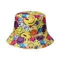 Chapeau bob réversible à motif pied-de-poule et smileys colorés pour protection solaire - 58cm / Imprimé Visage Souriant Coloré (C)
