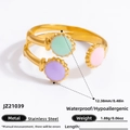 18k vergoldeter Edelstahlring mit bunter Emaille-Einlage in Minze, Lila und Rosa farben - Mehrfarbiger Punkt-Stil (JZ21039)