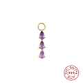 925 Silber Ohrring Anhänger mit dreifachen lila Tropfensteinen und Vergoldung - Gold Drei Violette Zirkone (#27)